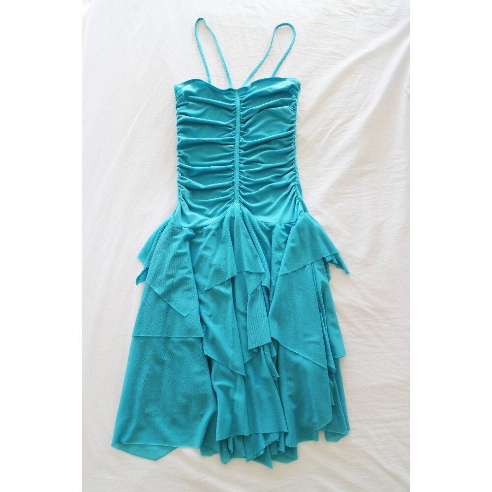 Moda International Turquoise Ruffle Rouched Tube Dress Size XS Salsa Y2K
